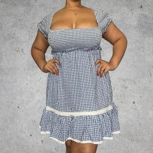 Gorg Sold Out UO Cotton Blue & White Marseille Gingham Smocked Mini Dress- L/M